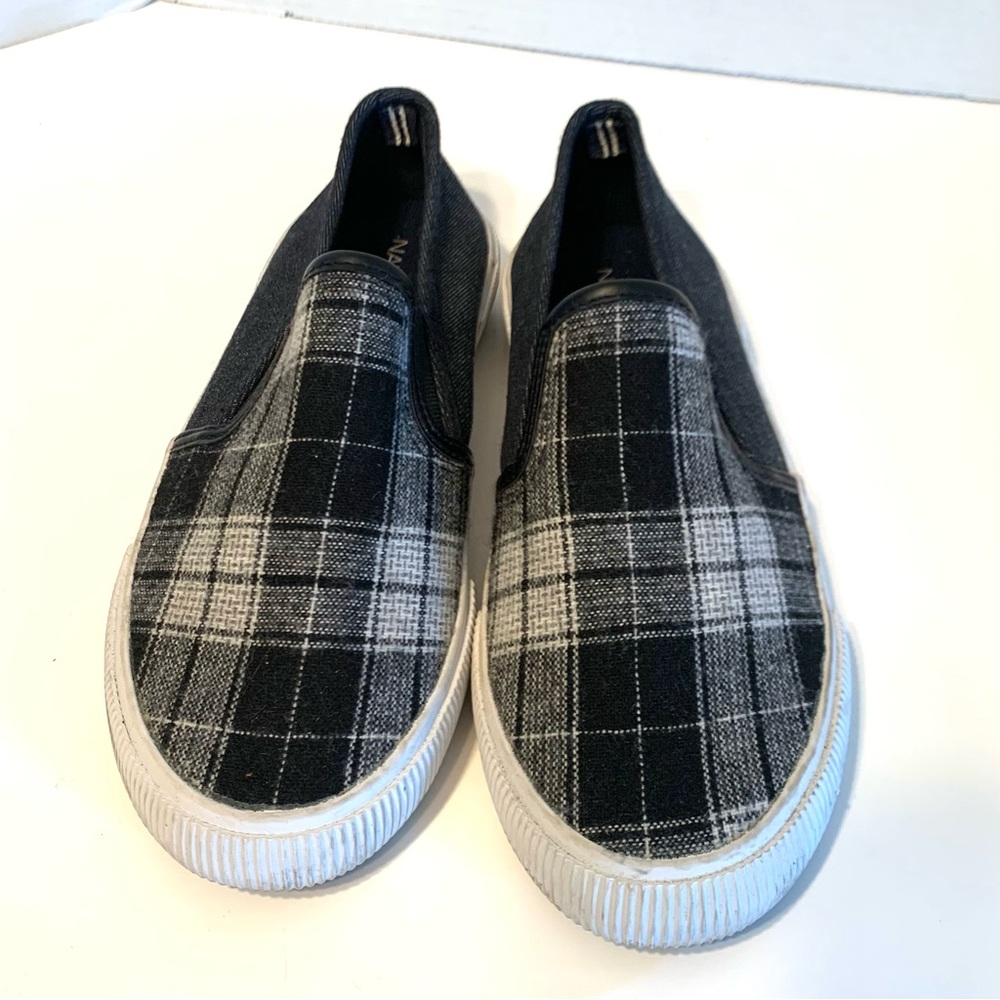 Nautica Grey Plaid Canvas Slip On Sneaker Espadrilles Women 7.5 Comfort Nautical